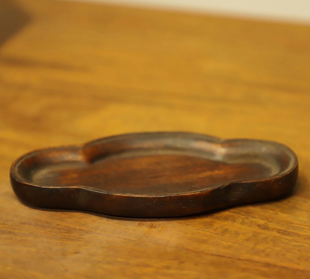 ▼渡鶴羽▼A9683清時代 黄花梨茶托 黄花梨木細密細工★古置物★古賞物★古擺件★蒐集家放出★唐物拍卖