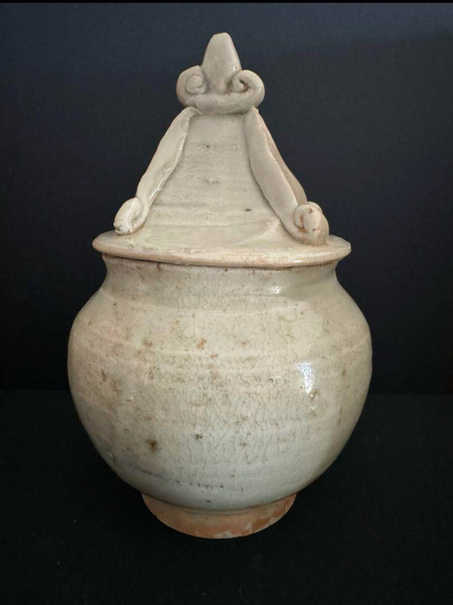 中国骨董 漢 青磁神亭小壺 蓋付き 茶入 茶壺 唐物 収蔵品 古美術(N-10)拍卖
