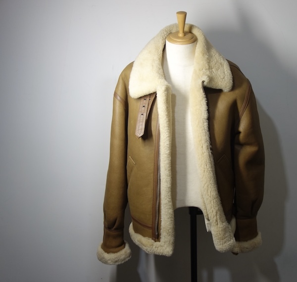 TK 素敵なダークベージュ MOUTON リアルムートン B-3 フライトジャケット L ダークベージュ 90s頃拍卖