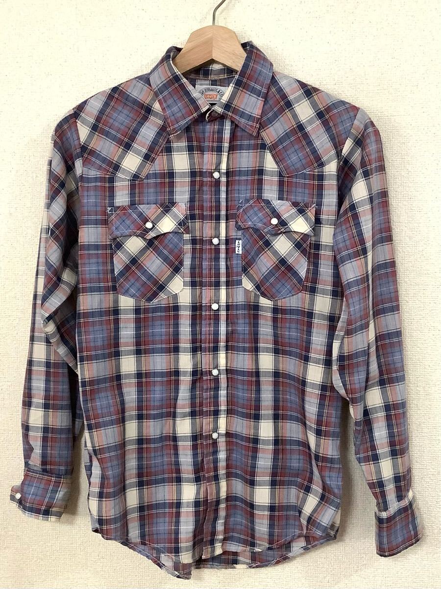 ビンテージ levi's リーバイス チェック柄 ウエスタンシャツ 長袖シャツ カジュアル アメカジ 古着 80's 70's 白タブ拍卖
