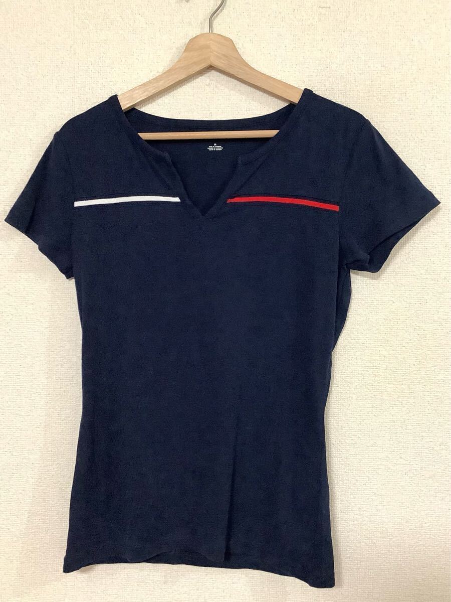 TOMMY HILFIGER トミーヒルフィガー Vネック 半袖Tシャツ ネイビー カジュアル アメカジ ストリート メンズ 古着 M拍卖
