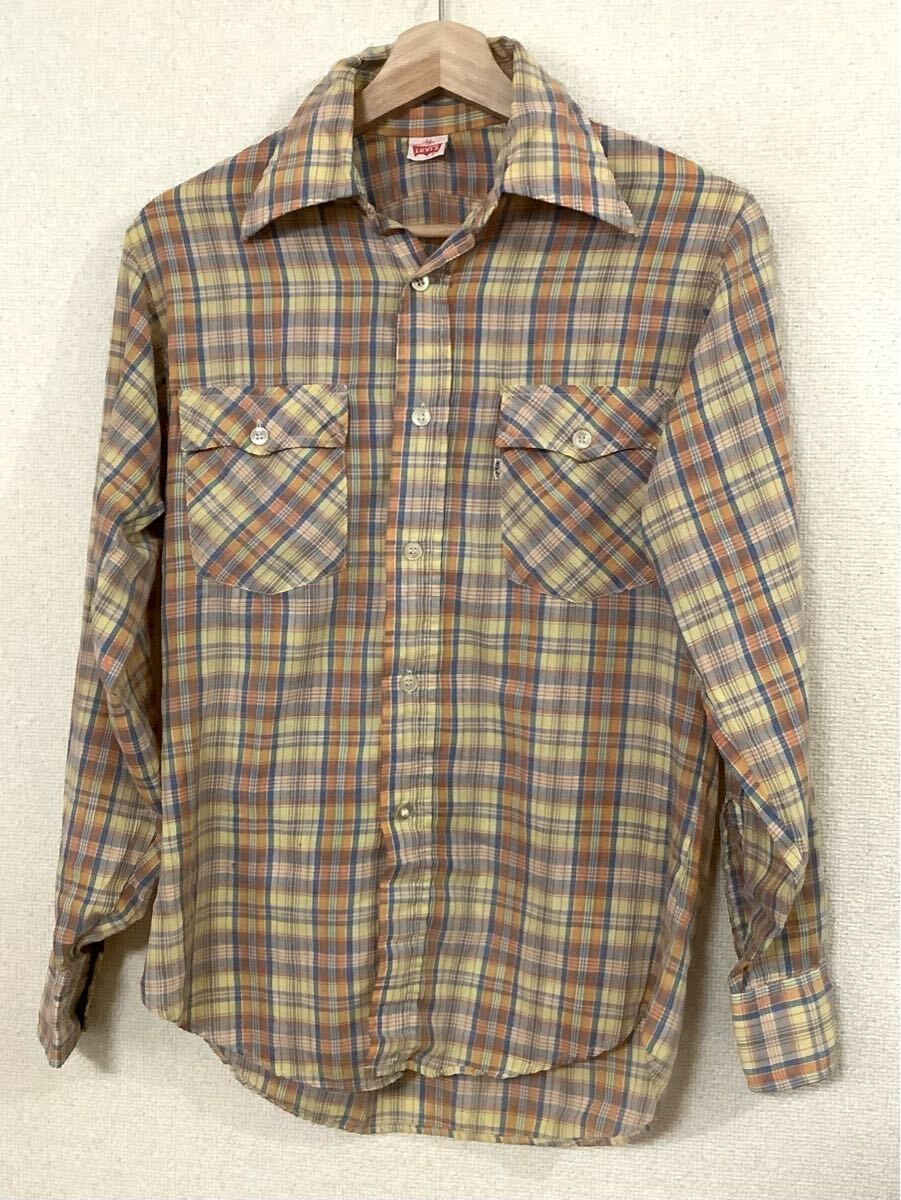 ビンテージ levi's リーバイス チェック柄 ウエスタンシャツ 長袖シャツ アメカジ カジュアル 古着 メンズ M 70's拍卖