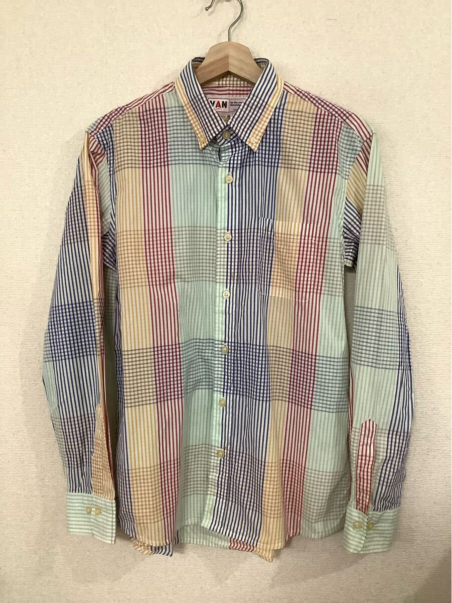 VAN ヴァン 総柄 クレイジーパターン 3点留めボタンダウンシャツ コットンシャツ レトロ ビンテージ メンズ 古着 M アイビー拍卖