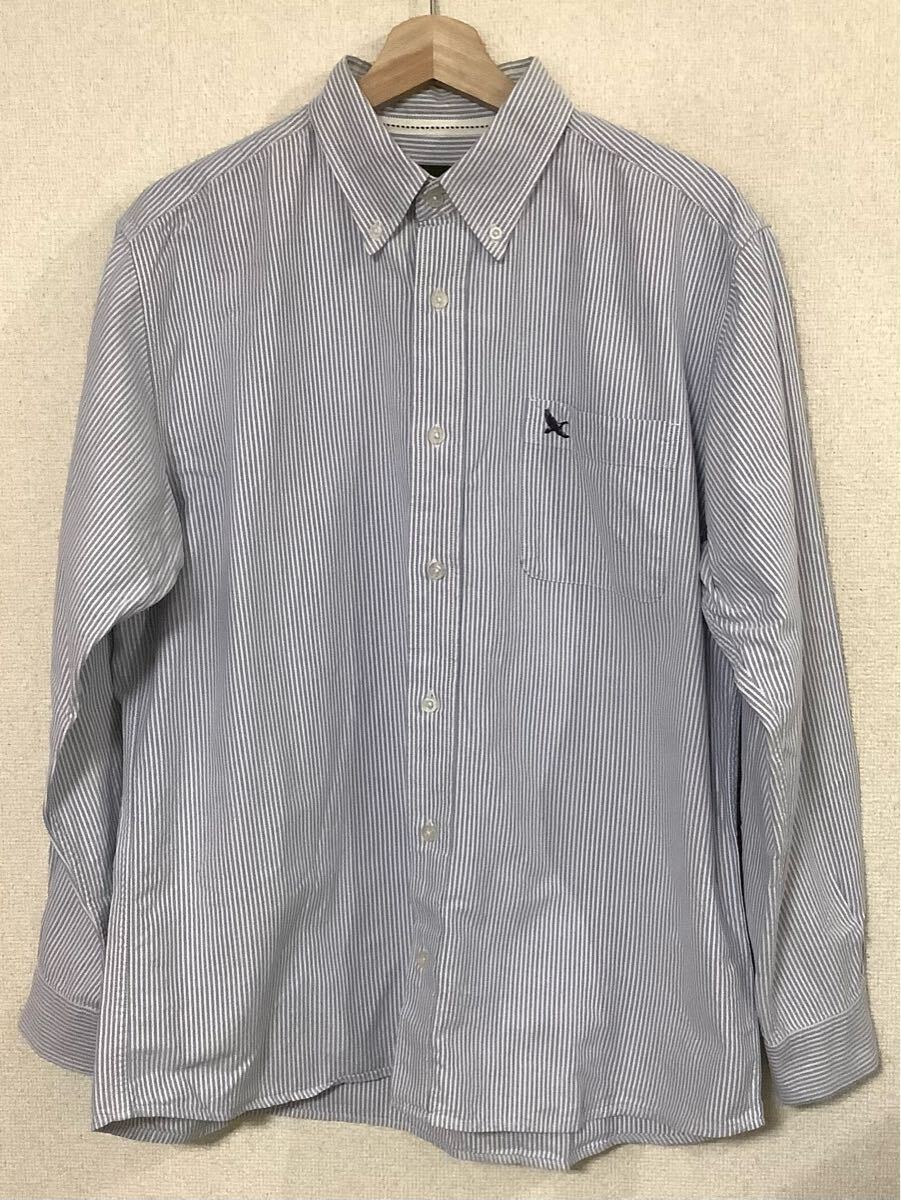eddie-bauer エディーバウアー ストライプ柄 ボタンダウンシャツ 長袖シャツ ライトブルー アウトドア メンズ カジュアル 古着拍卖