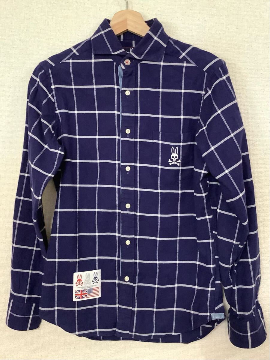 psycho bunny サイコバーニー チェック柄 コットンシャツ ネルシャツ ゴルフウェア ネイビー 紳士服 メンズ 古着 S拍卖
