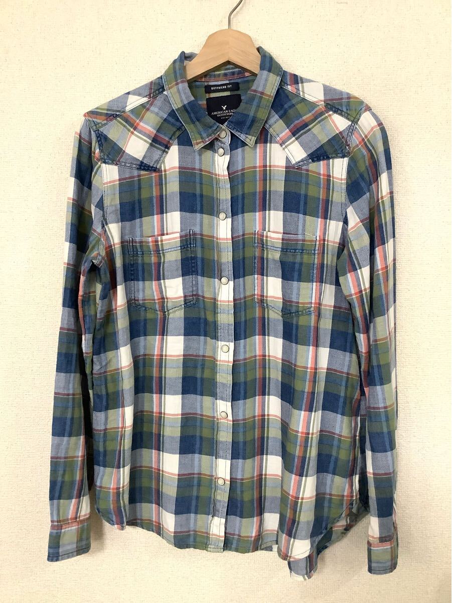 American eagle アメリカンイーグル チェック柄 コットンシャツ ネルシャツ カジュアル レディース ウエスタンシャツ 古着 M拍卖
