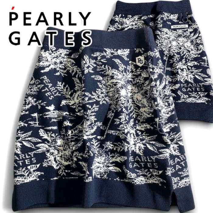 PEARLY GATES パーリーゲイツ 定価3.5万 ウォームコットン ニット 花柄 ミニスカート ゴルフ レディース 2234918 121 0 ▲039▼50507w03拍卖