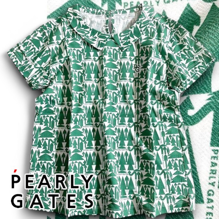 PEARLY GATES パーリーゲイツ 定価1.9万 ヘリンボーン 衿付き 半袖 プルオーバー ゴルフウェア レディース 2160518 030 0 ▲022▼50507w09拍卖