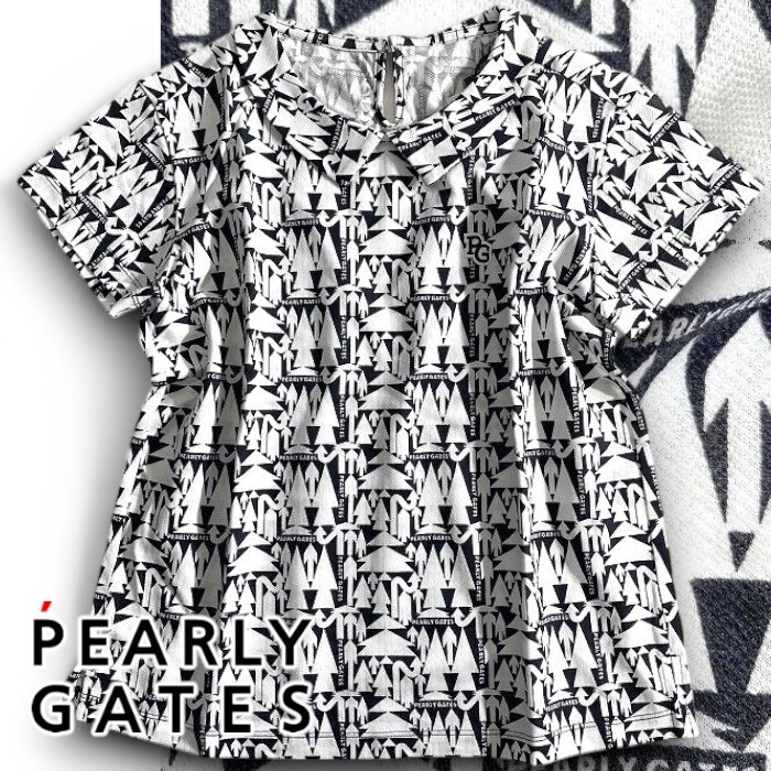 PEARLY GATES パーリーゲイツ 定価1.9万 ヘリンボーン 衿付き 半袖 プルオーバー ゴルフウェア レディース 2160518 120 0 ▲022▼50507w11拍卖