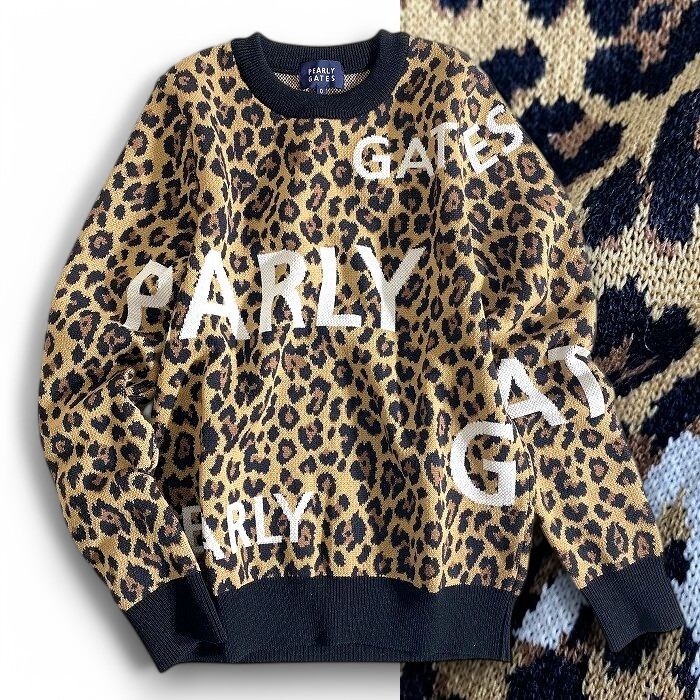 PEARLY GATES パーリーゲイツ 定3.7万 日本製 ウール混 ヒョウ柄 ニット セーター ゴルフウェア レディース 2270032 051 1 ▲041▼50217w04拍卖