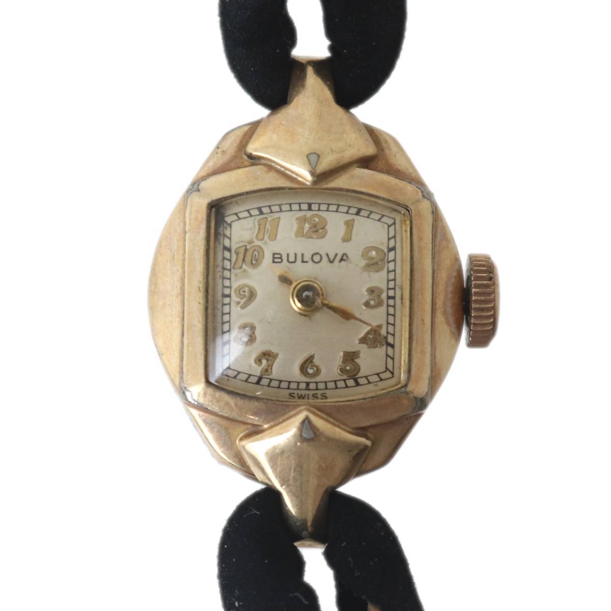 BULOVA ブローバ 手巻き 腕時計 レディース H759473 ゴールド×ブラック 腕回り約16.5cm ケース16.5×19(mm) NT BCランク拍卖