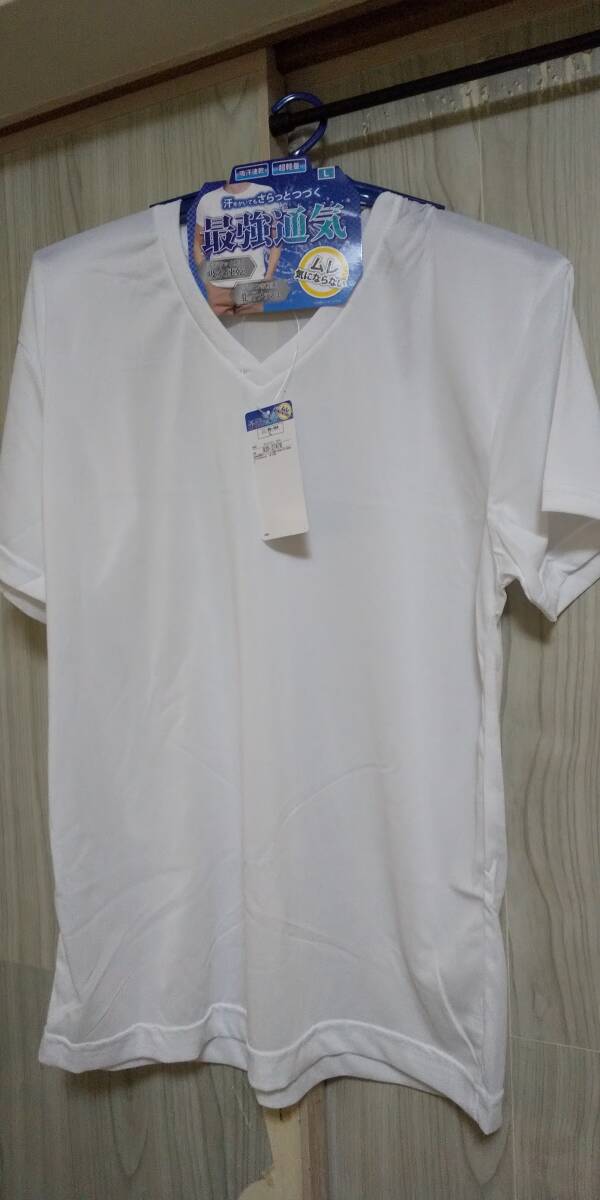 新品 半袖V首インナー 白2枚 サイズL 吸収速乾 最強通気拍卖