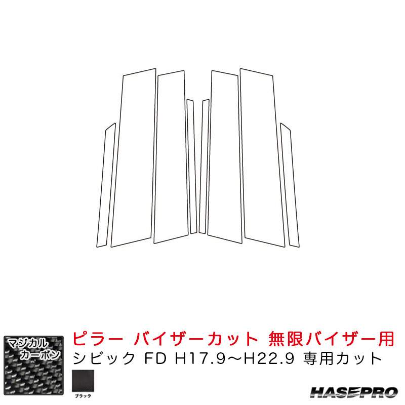 マジカルカーボン ピラー バイザーカット 無限バイザー用 シビック FD H17.9~H22.9 カーボンシート【ブラック】 ハセプロ CPH-VM81拍卖
