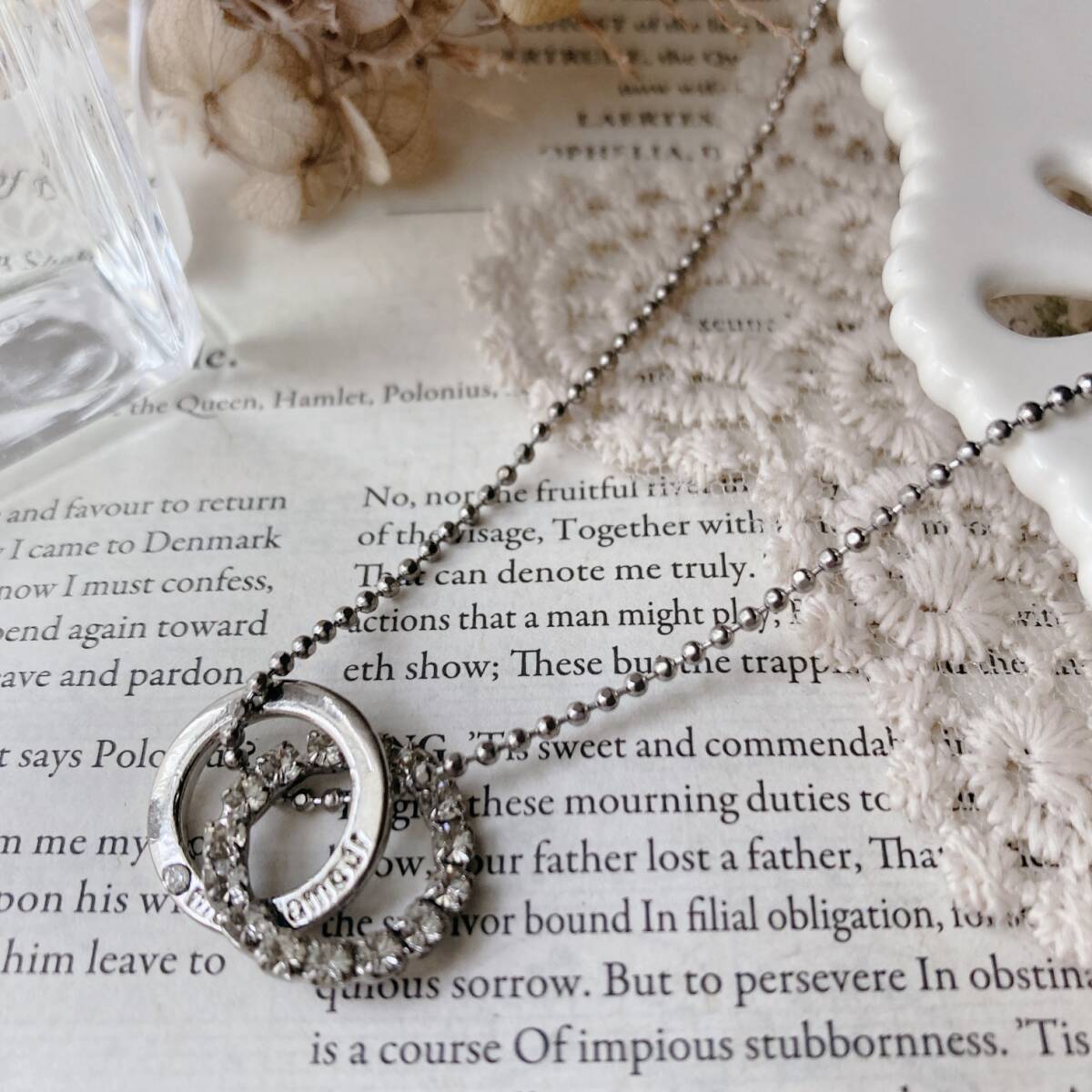 ネックレス ショート シルバーカラー ラインストーン リング☆vintage jewelry accessoriesR0440拍卖