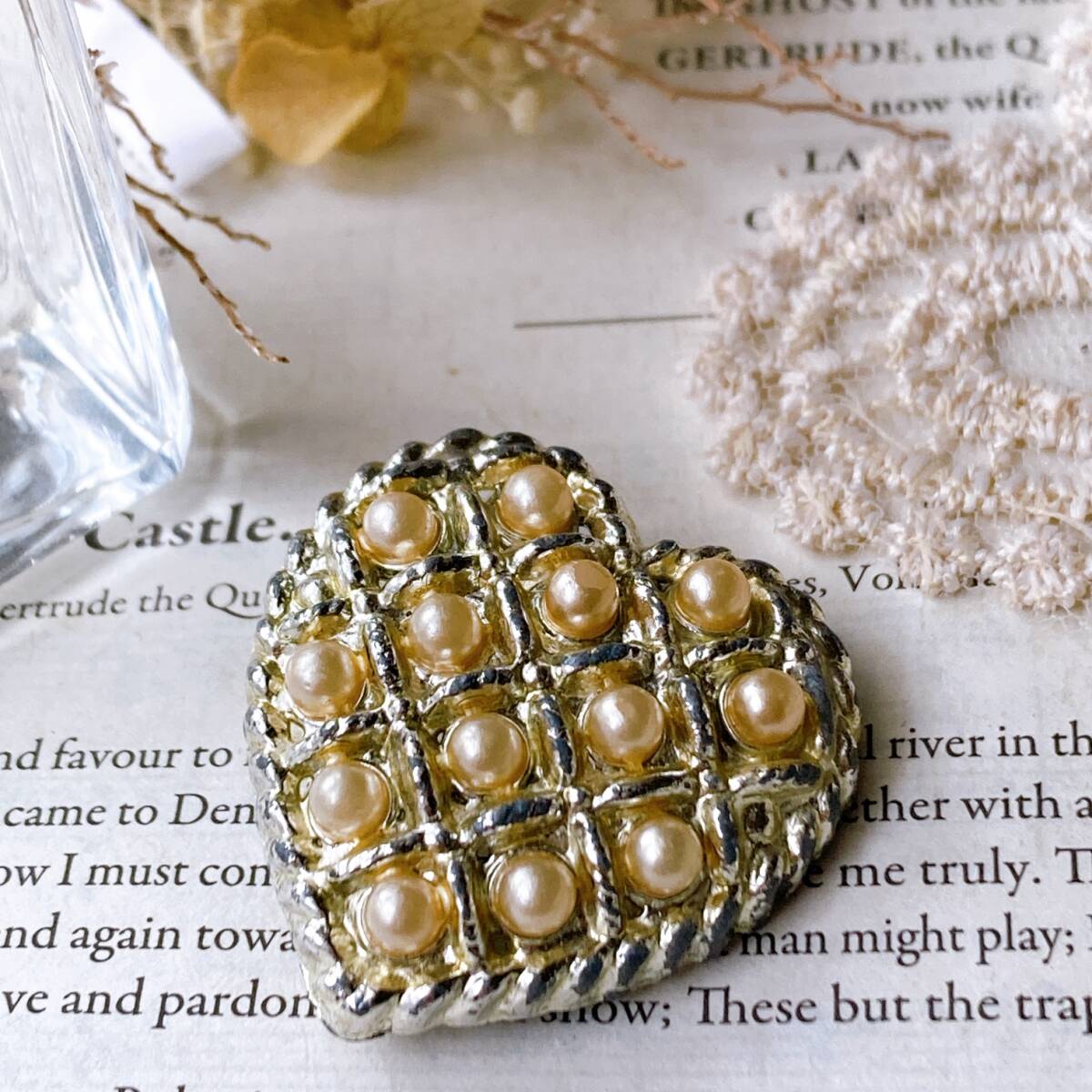 アンティークブローチ ハート ベビーパール シルバー ヴィンテージ☆vintage jewelry accessoriesR0547拍卖