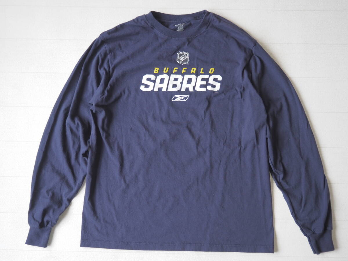 ☆送料無料☆ Reebok リーボック USA直輸入 古着 長袖 NHL BUFFALO SABRES バッファロー・セイバーズ Tシャツ メンズ M ネイビー 中古 即決拍卖