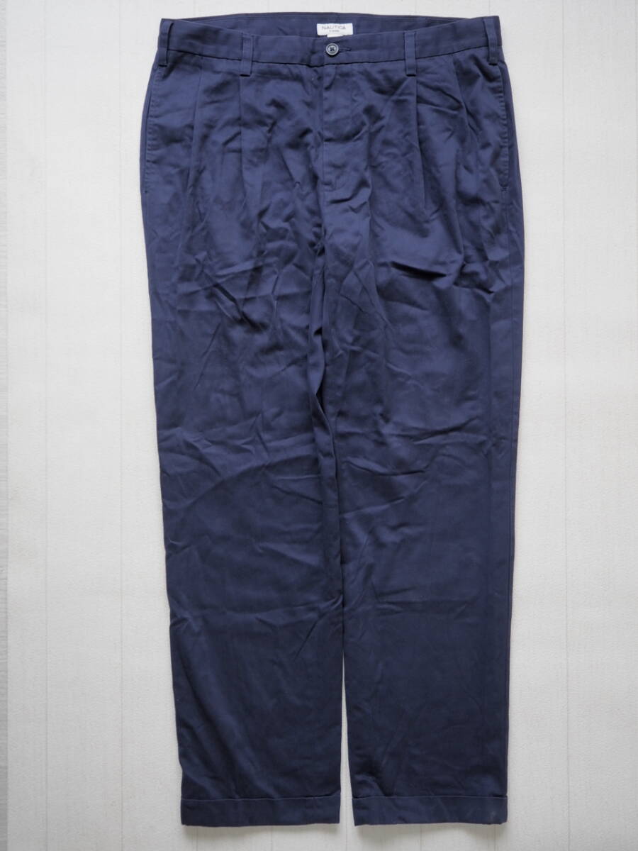 ☆送料無料☆ NAUTICA ノーティカ USA直輸入 古着 タック入り ロングパンツ トラウザー チノパン メンズ 36 ネイビー ボトムス 中古 即決拍卖