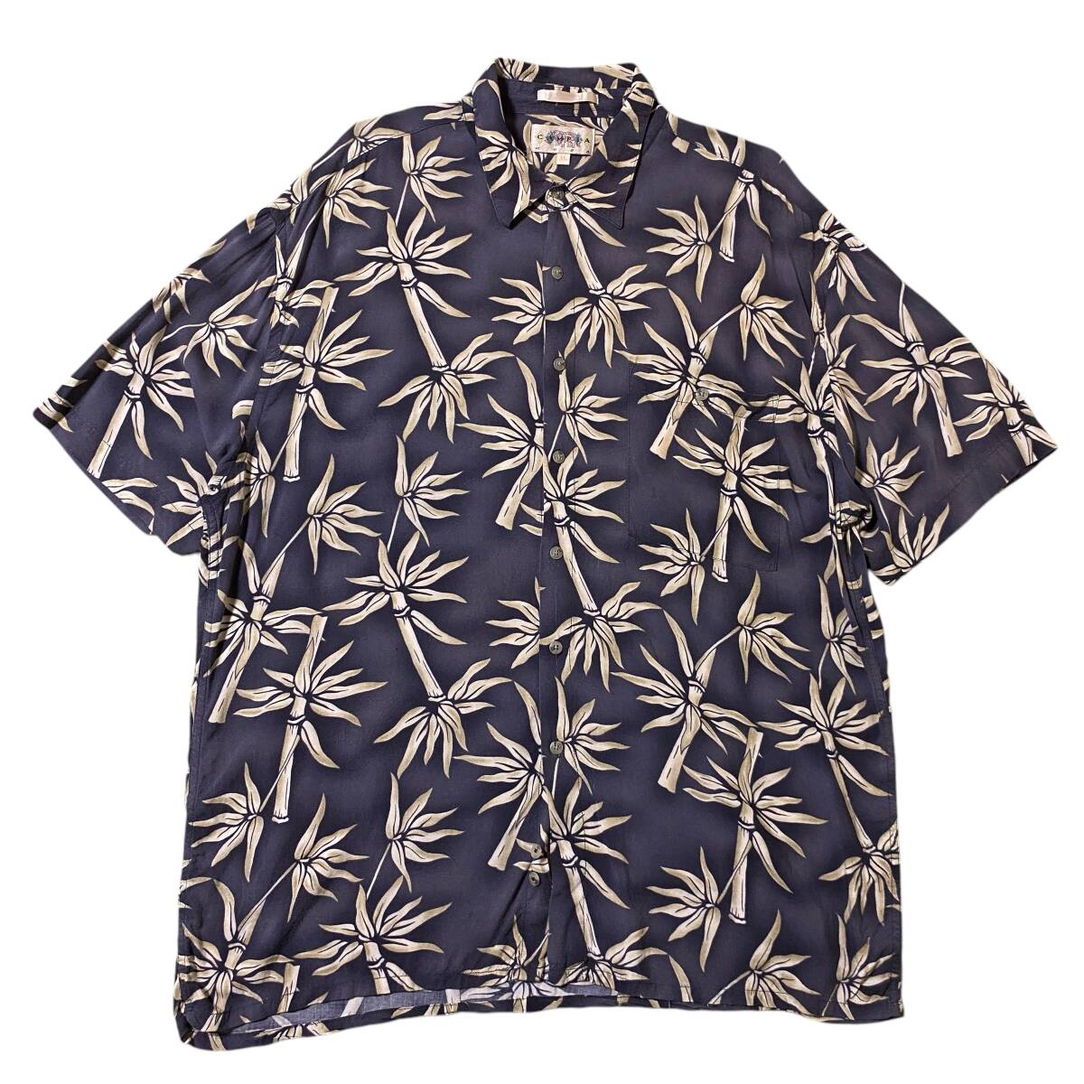 アメリカ古着 CAMPIA カンピア アロハシャツ リーフ柄 ハワイアン XLサイズ レーヨン 【AL14】拍卖