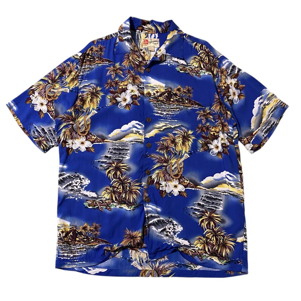 ハワイ製 90s ヴィンテージ アロハシャツ 開襟 レーヨン ハワイアン Mサイズ アメリカ古着 【AL120】拍卖