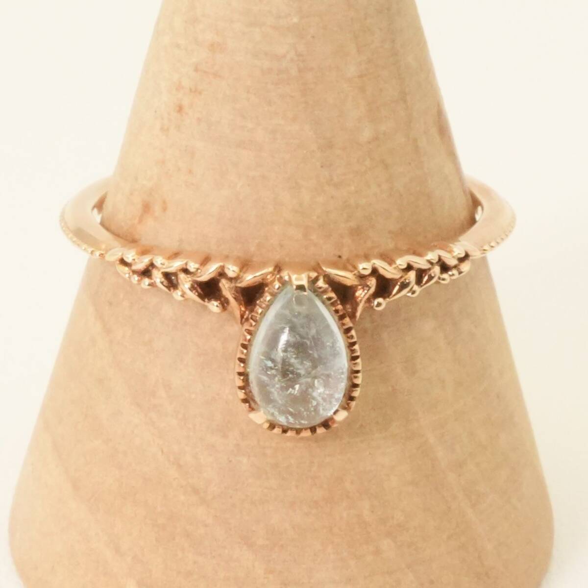 アガット リーフ 透かし しずく リング アクアマリン K10/24-4392拍卖