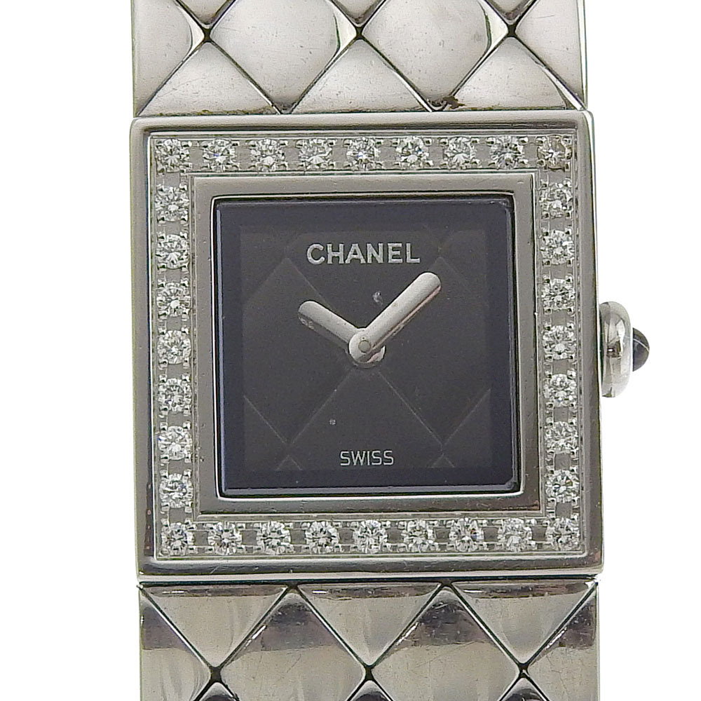 CHANEL シャネル マトラッセ ダイヤベゼル H0489 腕時計 SS クオーツ アナログ表示 レディース 黒文字盤【I213024033】中古拍卖