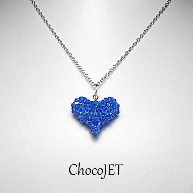 チェコビーズ・ブルーハートネックレス クリスタル 青色拍卖