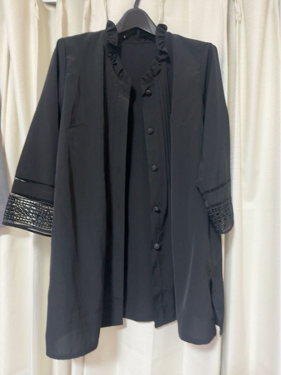 ブラウス☆フォーマルブラウス☆カジュアルブラウス☆ ブラック☆黒系☆七分袖☆チュニックブラウス☆レディース☆L☆ふんわりスッキリ☆拍卖