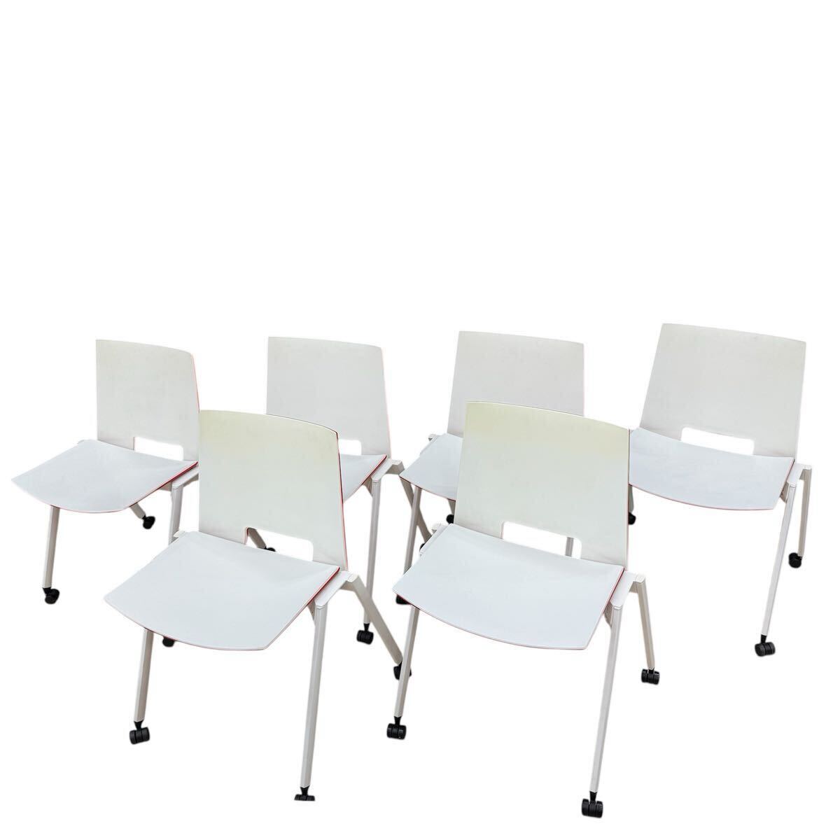 ☆ ☆ LAMM HL3 ネスティングチェア 6脚セット ミーティングチェア デスクチェア 椅子 会議室 赤 キャスター付き オフィスチェア拍卖