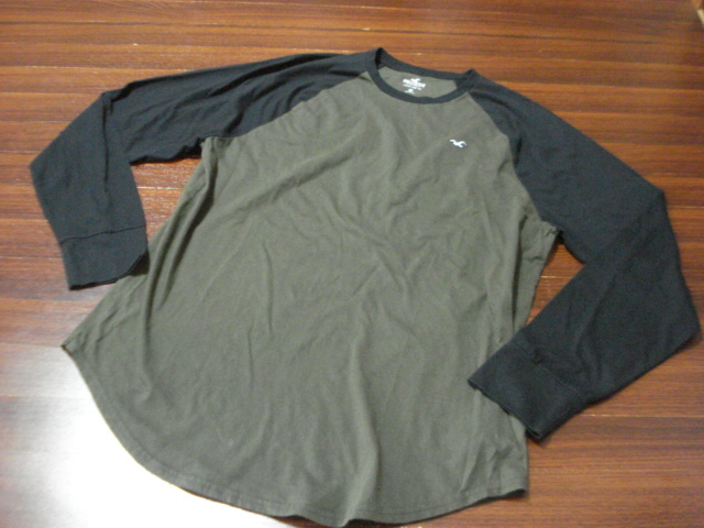 ホリスター/ラグラン長袖Tシャツ/メンズ/黒/カーキグリーン/XXL/おおきめ拍卖