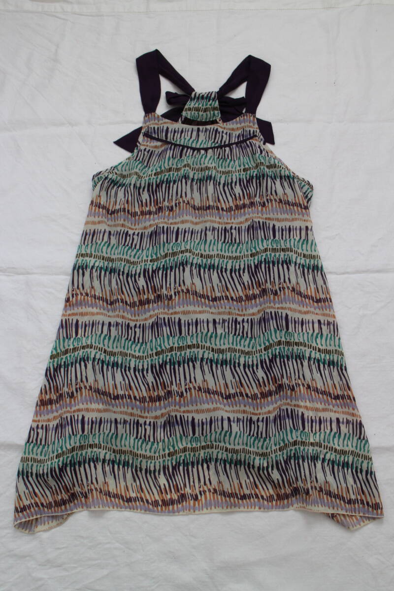 【賢くおしゃれ♪】*フェリシモLive in comfort*リブインコンフォート*夏美人アート北欧リボン調整シフォンキャミソール LL海バカンス旅行拍卖