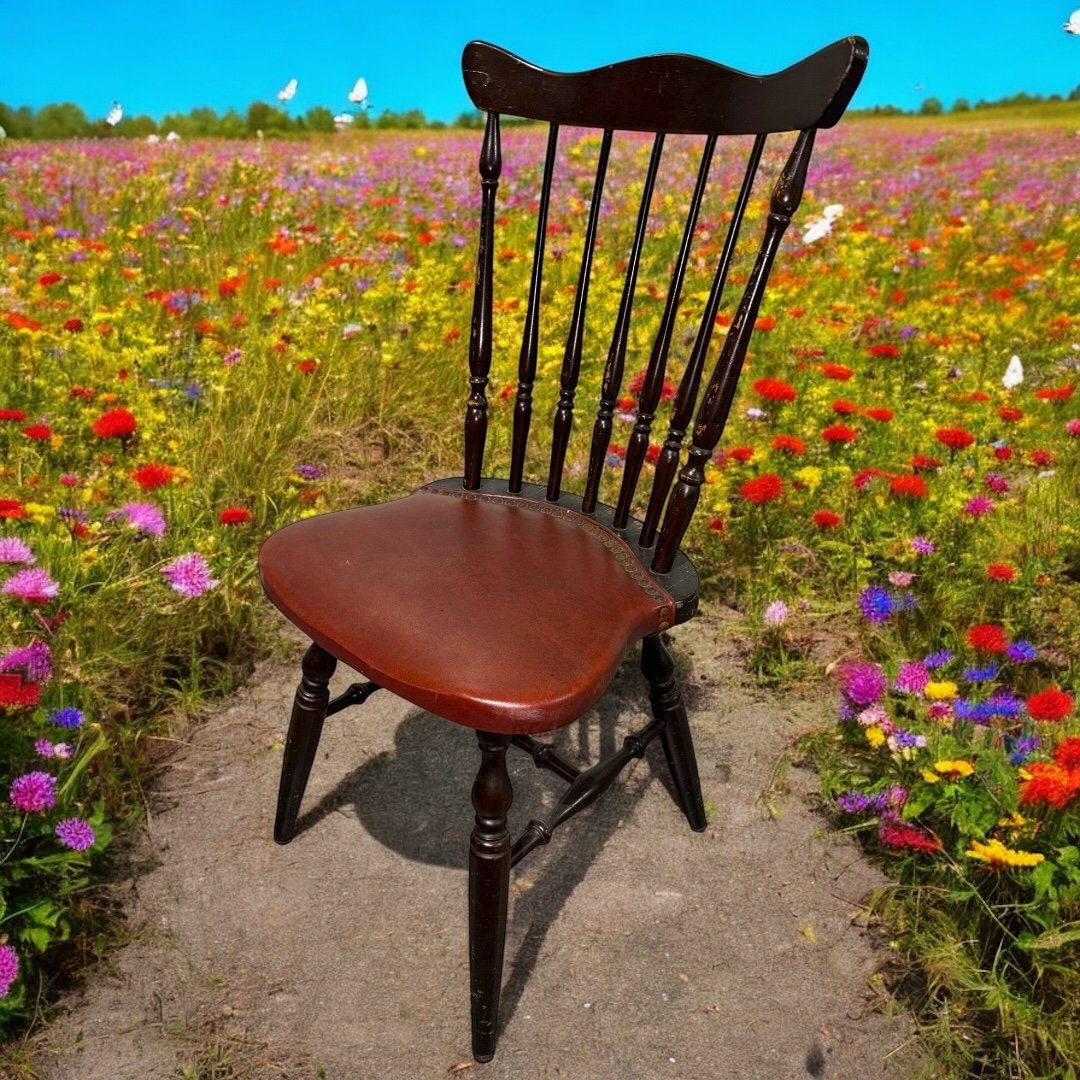 【FU10】イギリスアンティーク ウィンザーチェア ビンテージ 一人掛け椅子 赤レザー調 年代物 天然木材 希少 限定販売 インテリア ダイニン拍卖