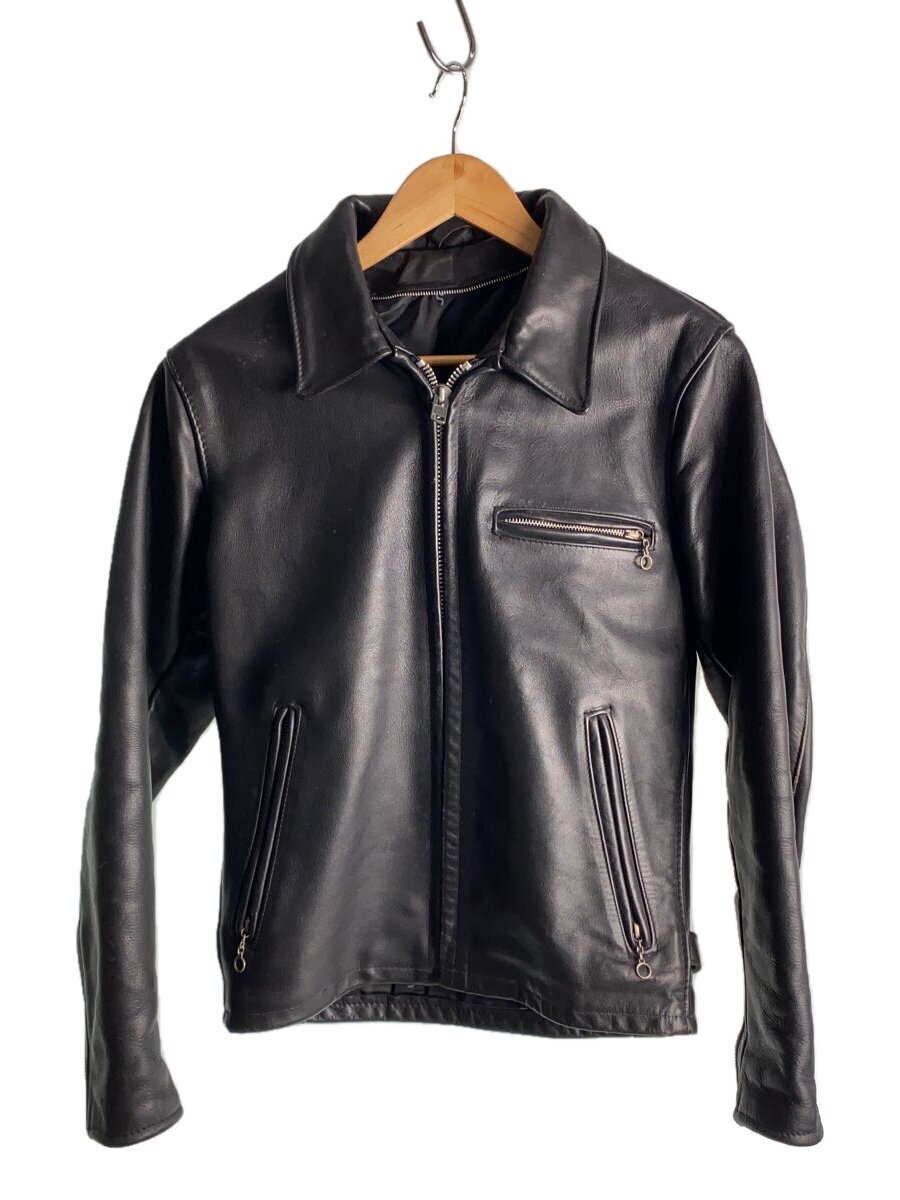Schott◆シングルライダースジャケット/34/レザー/BLK/無地/642拍卖