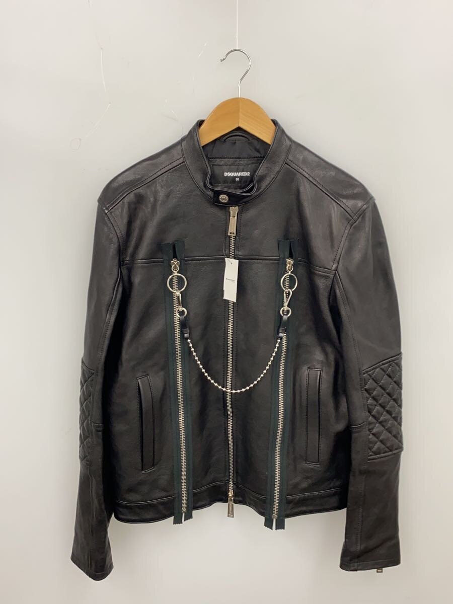 DSQUARED2◆19ss/チェーン付きシングルライダースジャケット/50/羊革/BLK/無地/S74AM0892拍卖