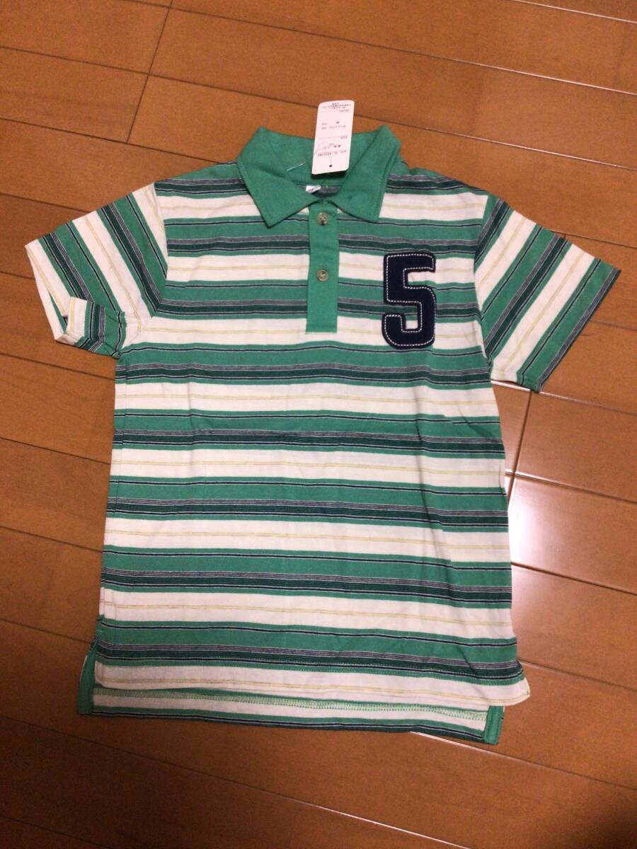 新品 未使用 タグ付き 半袖 ポロシャツ 横じま 緑 グリーン系 130cm拍卖