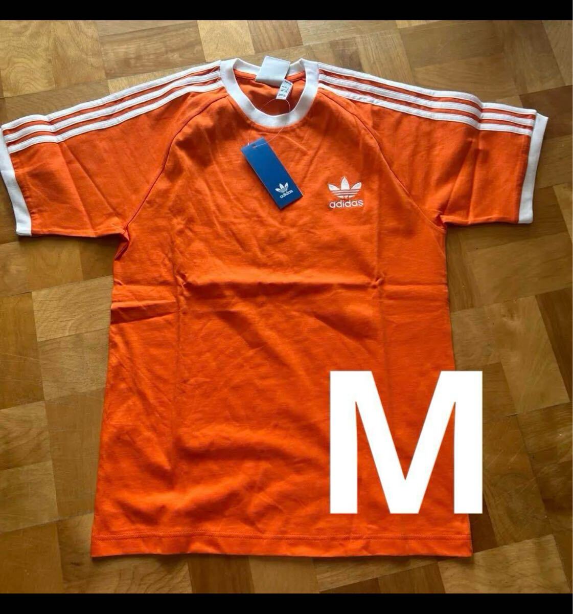 adidas リンガー Tシャツ 橙×白 3ライン 半袖 オレンジ ストライプス拍卖