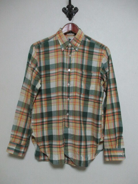 ENGINEEREDGARMENTS エンジニアド ガーメンツ緑オレンジチェック長袖シャツ(USED)50725si拍卖