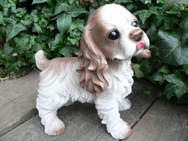 犬の置物 スパニエル 茶 h805 おまけ付 いぬ イヌ 動物 犬 置物 オーナメント ガーデン オブジェ ガーデニング 庭 陶器 雑貨拍卖