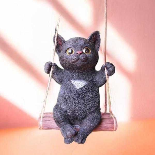 猫の置物 エンジョイブランコ 黒猫 BK123QY キャット ガーデンオブジェ CAT 動物 オーナメント ネコ 雑貨 オブジェ拍卖