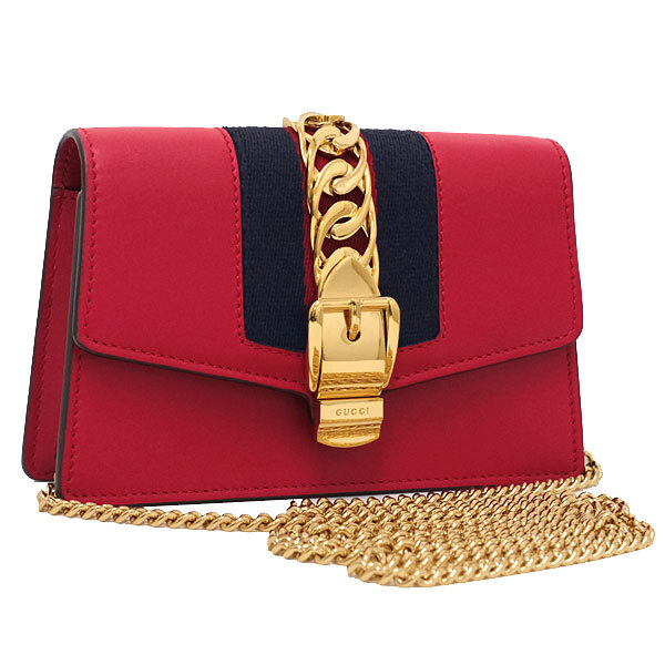 送料無料 本物 極美品 GUCCI グッチ シルヴィ チェーンショルダーバック 494646 レッド クロスボディ ミニポシェット おしゃれ 高級拍卖