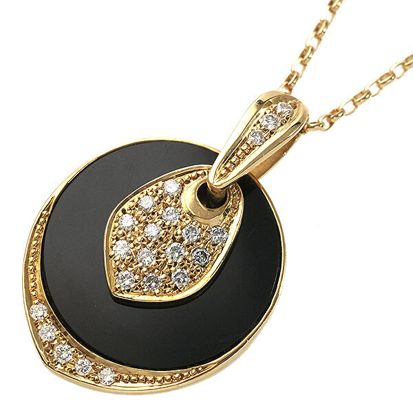 送料無料 本物 オニキス ダイヤモンドネックレス K18YGイエローゴールド ダイヤ0.36ct ペンダント レディースアクセサリー おしゃれ 高級拍卖