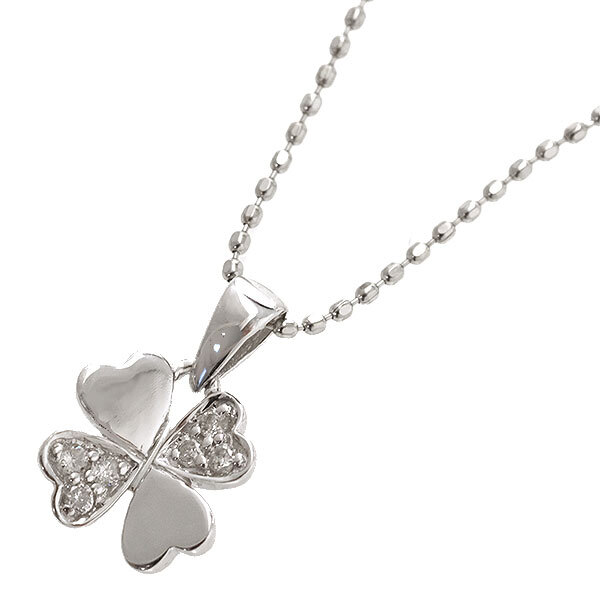 送料無料 本物 フォリフォリ ダイヤモンドネックレス K18WGホワイトゴールド ダイヤ0.04ct クローバーデザイン ペンダント 可愛い おしゃれ拍卖
