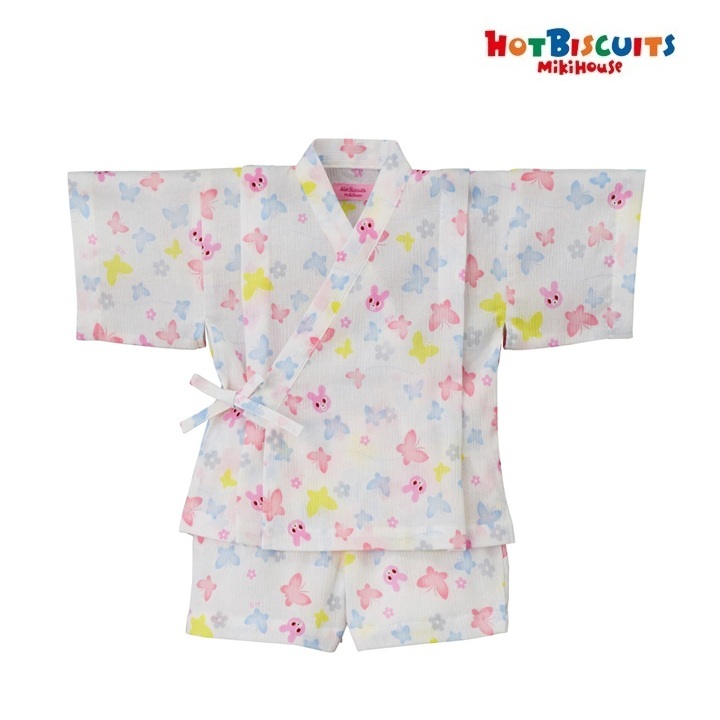 即決です【ミキハウス】ホットビスケッツ新品未使用mikihouse 110cm 105cm~115cm キャビット ちょうちょ柄 甚平スーツ 女の子 お出かけ 白拍卖