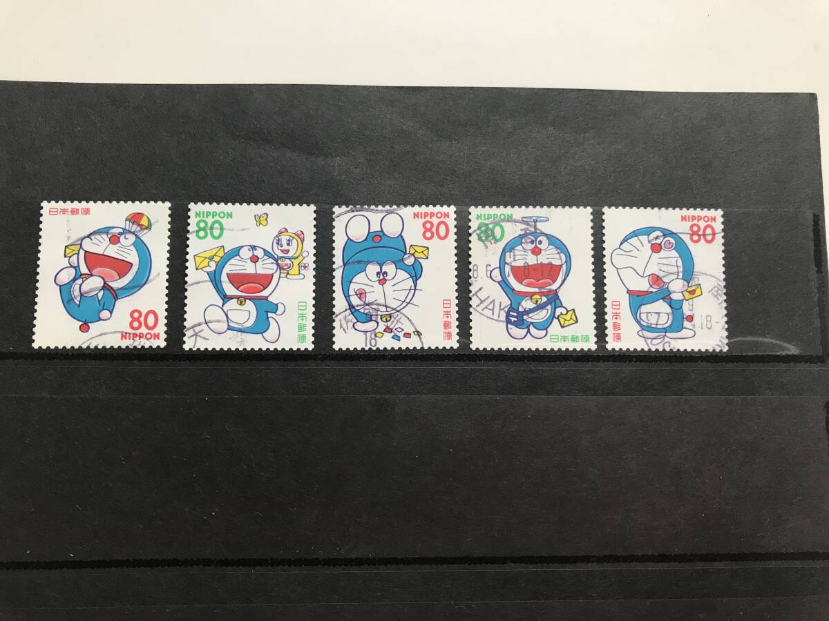 使用済み切手★グリーティング切手 ドラえもん 80円切手 5種完★送料85円拍卖