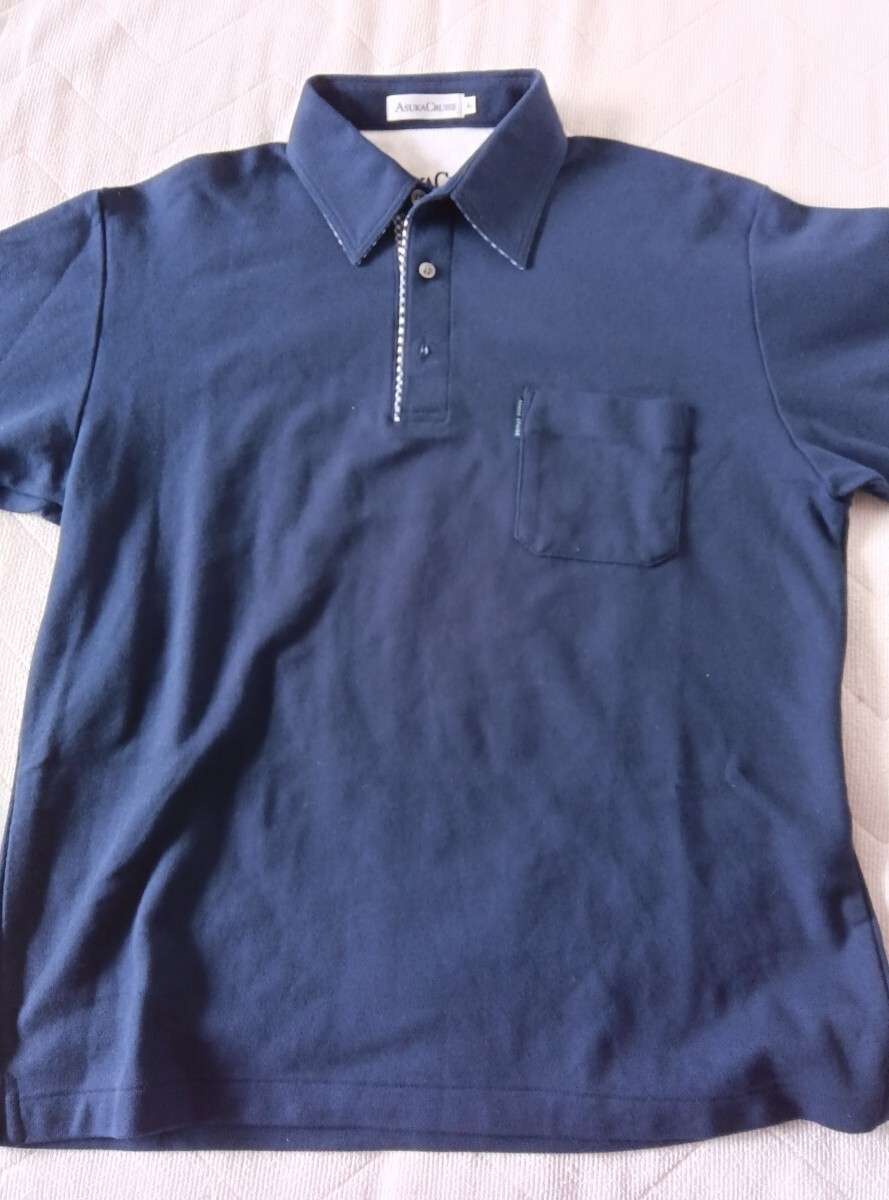レア★飛鳥クルーズ★ASKACRUISEアスカ★船内限定メンズポロシャツL★ネイビー半袖紺★高級豪華客船限定商品拍卖