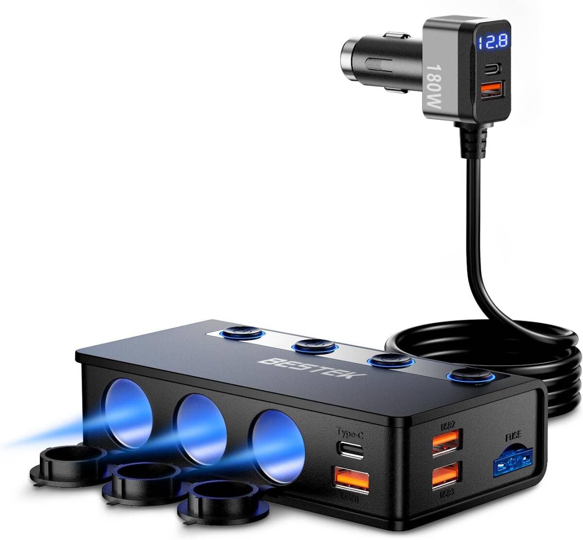 【新品】 BESTEK シガーソケット 180W 3連 車 USB 増設 カーチャージャ 車載充電器 シガーライター 3ポート 拍卖