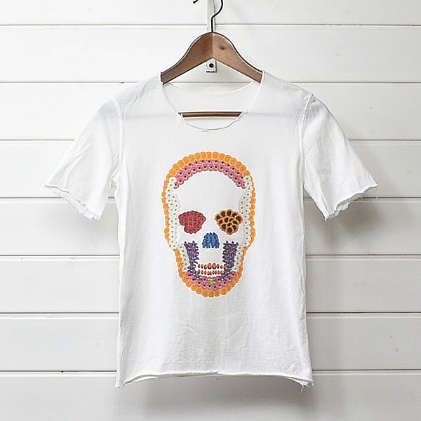 lucien pellat-finet ルシアン ペラフィネ カットソー フラワーカモフラージュ ドクロ Tシャツ 半袖 ホワイト XS|25c2558拍卖