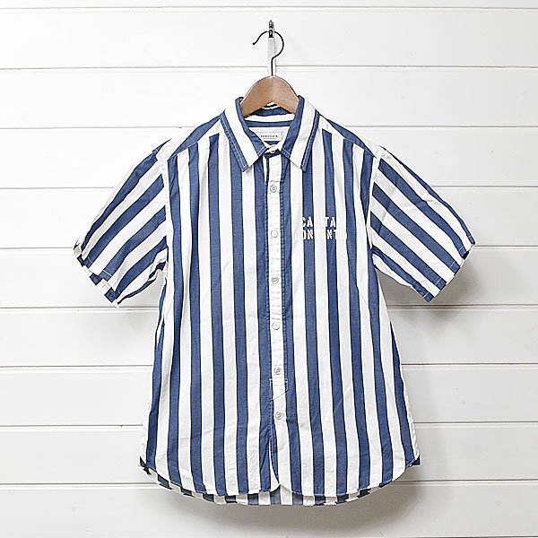 リゾネイト グッドイナフ ストライプ 半袖シャツ M オフホワイト ネイビー RESONATE GOOD ENOUGH|25d2514拍卖
