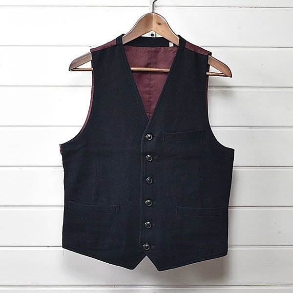 VAN JAC × blue blue ベスト ジレ ネイビー ウール M アイビー ストライプ ヴァン ブルーブルー ハリウッドランチマーケット|25d0162拍卖