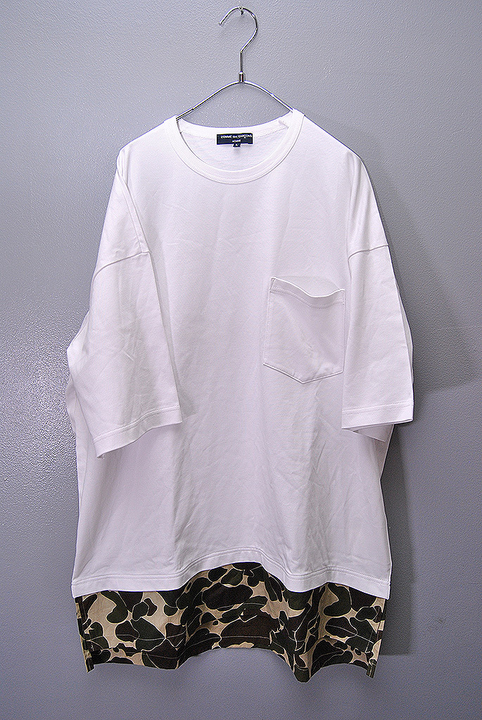 COMME des GARCONS HOMME 切り替えポケットTシャツ コムデギャルソン オム 迷彩 ドッキング ホワイト L拍卖