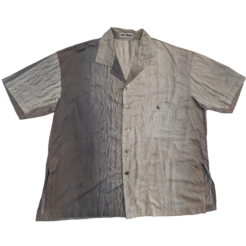 90's ISSEY MIYAKE 半袖シャツ M コットン ブラウン IM63-FJ300 グレー ブラウン vintage 古着 90年代【G】拍卖